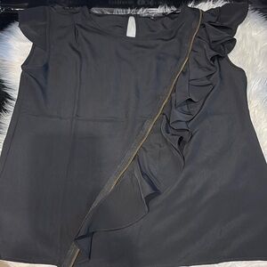 Spiegel Black Ruffled Asymmetrical Cap Sleeve Blouse